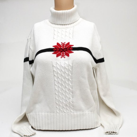 Liz Claiborne Sweaters - Liz Claiborne Lizsport Christmas Sweater White Red Poinsettia Medium
